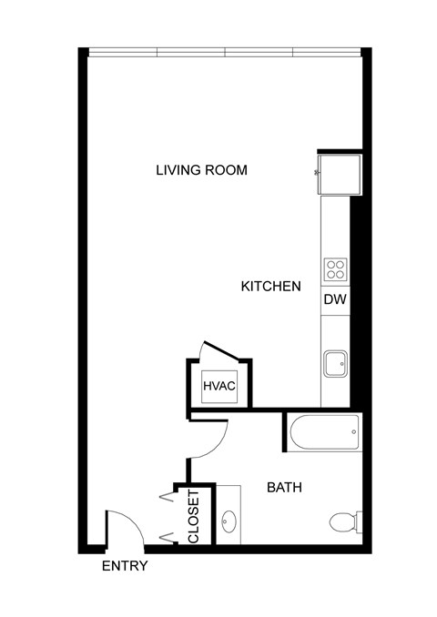 Floor plan for studio, 1 bath, 700 sqft